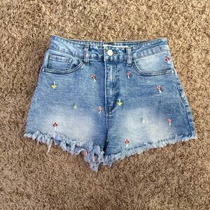 High Waisted Mushroom Embroidered Shorts